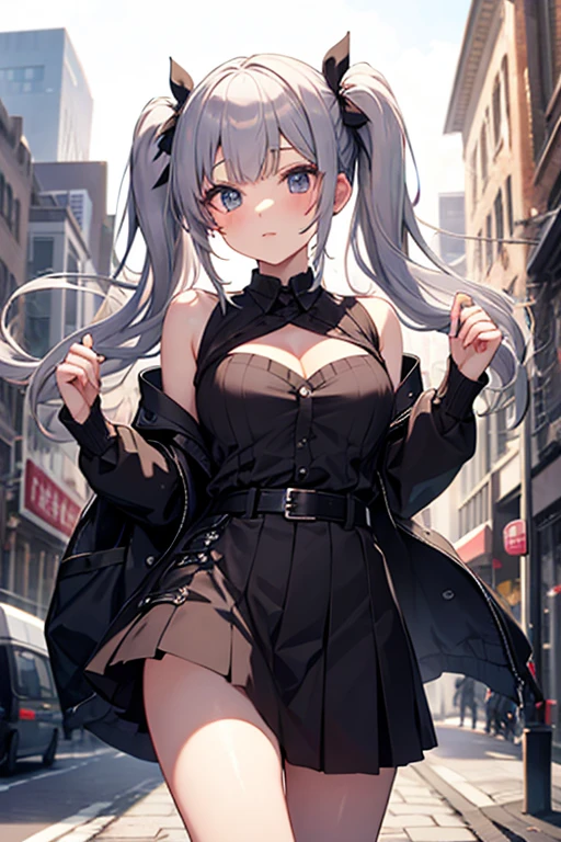 gorgeous girl, wide hips, narrow waist, medium breast, pretty face, glowing perfect skin, wearing letex leggings and white crop top, background of a intricately detailed aesthetic street that goes to a mountain, modern buildings in background, ultra high quality, intricately detailed, super detailed anime illustration, masterpiece, vibrant, complex detail, ghibili studio,
