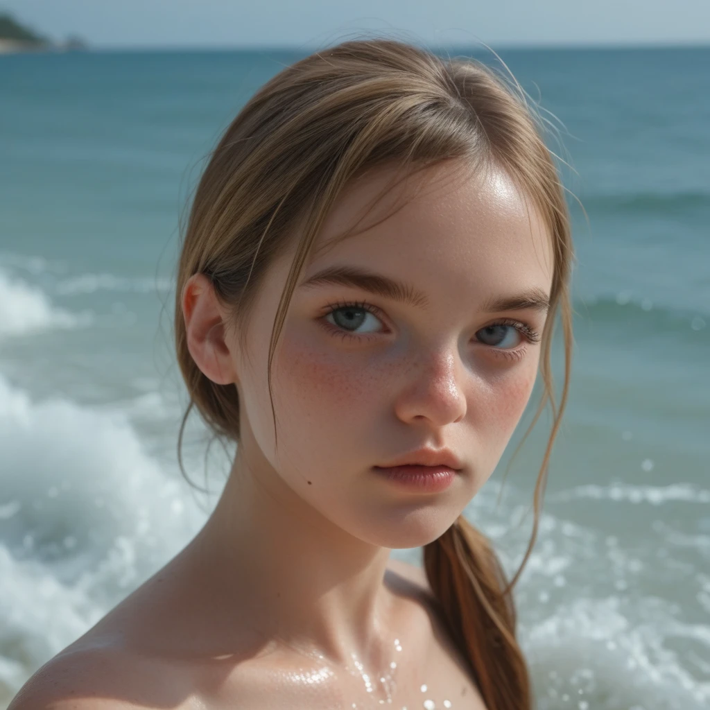 Sophia Lillis,beautiful, elegant, Open your mouth wide, selfie, Long braids,whole body 、smile,beautiful beach、Relaxed atmosphere、 natural light、Old film photography、Color photography、summer、vacance,Private Photos、Photos taken by lovers,all fours,Secret　moment,beautiful hip