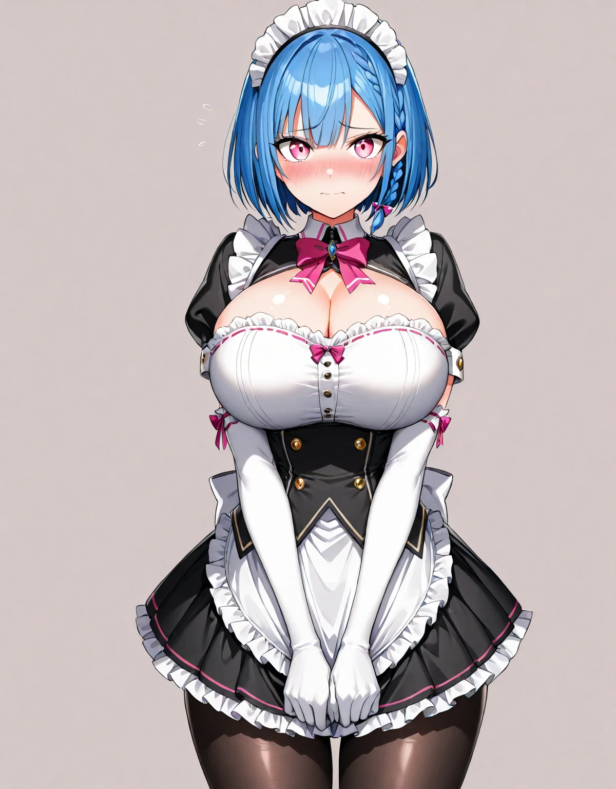(masterpiece:1.2), hyper detail, best quality, (intricate_details:1.1), beautiful detailed, beautiful hair,short cut hair,1girl,Rem,(sweating:1.2),(steam:1.2),heavy breathing,steam,blush,shoulder,((maid)),cleavage,dark,backlighting, shoulder focus,breasts focus,greasy breasts,breasts focus, shoulder focus,lying on bed,BREAK (hand job,reverse cowgirl position:1.4),POV,open mouth,(grab penis:1.2),cum
