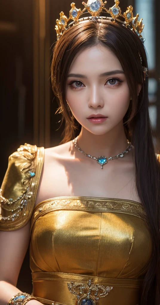 a detailed portrait of Minea the fortune teller from Dragon Quest IV, 1 woman, beautiful detailed eyes, beautiful detailed lips, extremely detailed face and features, long eyelashes, smile,intricate cosplay, alchemist costume, holding a magical crystal ball,fantasy, JRPG, digital painting, cinematic lighting, dramatic pose, warm color palette, masterpiece, 8K, photorealistic, highly detailed, concept art style