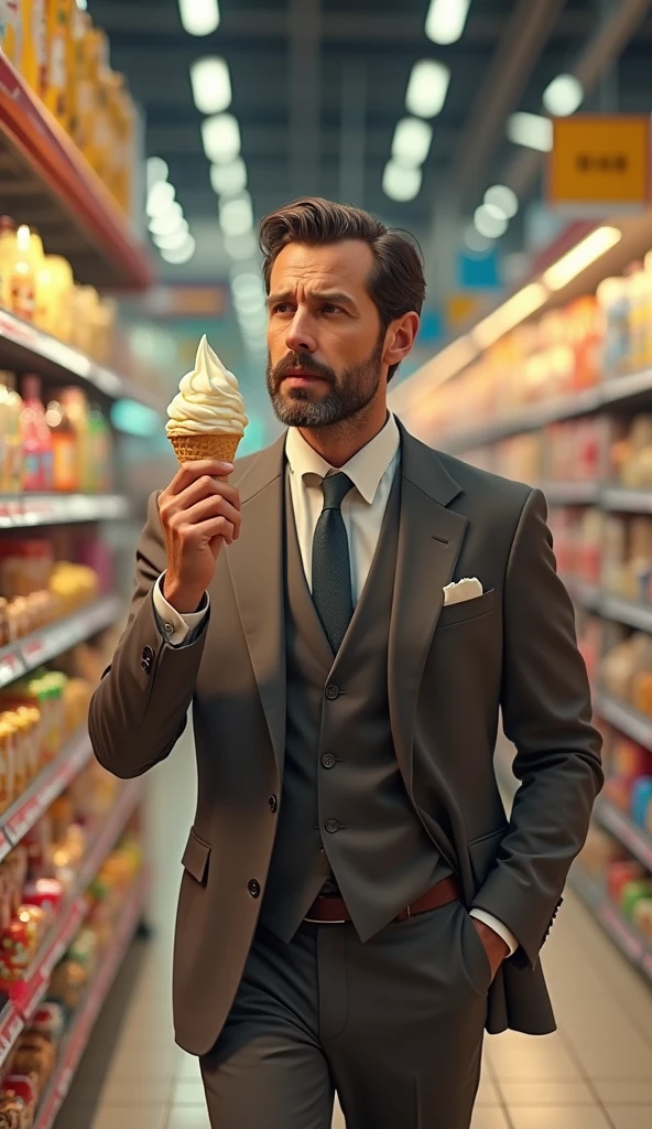 In the warehouse (there is a handsome boy (giving his man sausage) to a very beautiful ((ice cream queen)), detailed face, in a white suit, short black hair and very detailed figures, with a mouth filled with a man sausage with balls, fresh, very realistic, 4K , chiaroscuro, very high level of detail