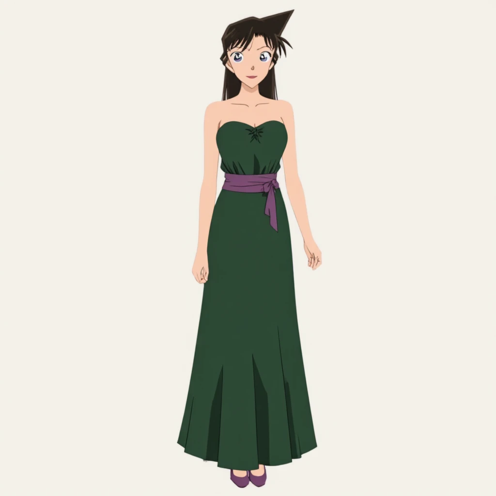 masterpiece:1.6, best quality:1.4, real picture:1.2, intricate details:1.2, charturnerv2:1.2, full body character turnaround of 1lady, Appearance: milf:1.25, slender:1.3, green eyes, medium breasts, flat chest, sharp eyes, cleavage, curvy Clothing: green maxi dress, Accessories: golden ring, simple hoop earrings, shell necklace, hair bow, hair ornament, Hair: long black hair, messy hair, Makeup: natural, glowing skin, (simple background, white background:1.3), multiple views, Multiple views of the same character in the same outfit:1.3.