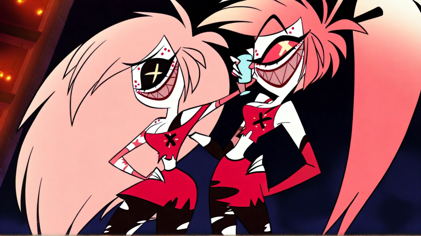 Alastor and Lucifer character from Hazbin Hotel having fun