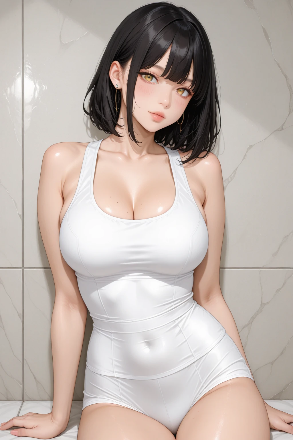 ((Realistic lighting, Best quality, 8K, Masterpiece: 1.3)), Clear focus: 1.2, 1girl, Perfect Figure: 1.4, Slim Abs: 1.1, ((Dark brown hair)), (White crop top: 1.4), (Outdoor, Night: 1.1), City streets, Super fine face, Fine eyes, Double eyelids,