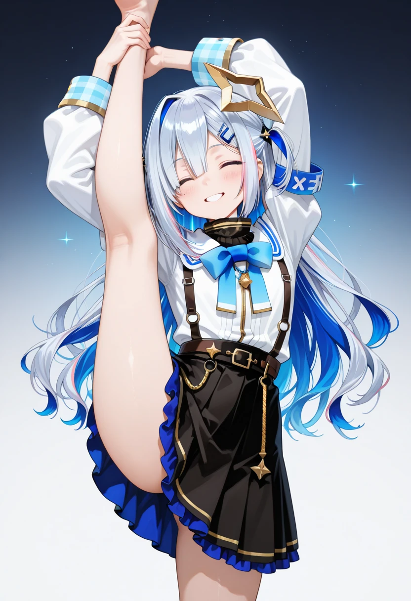 ((highest quality)), ((masterpiece)), (be familiar with), perfect face。Attract attention at live venues。idol costume。Beautiful nipples sticking out from the clothes。pussy。Delicately painted face。black tights。round face。amane kanata