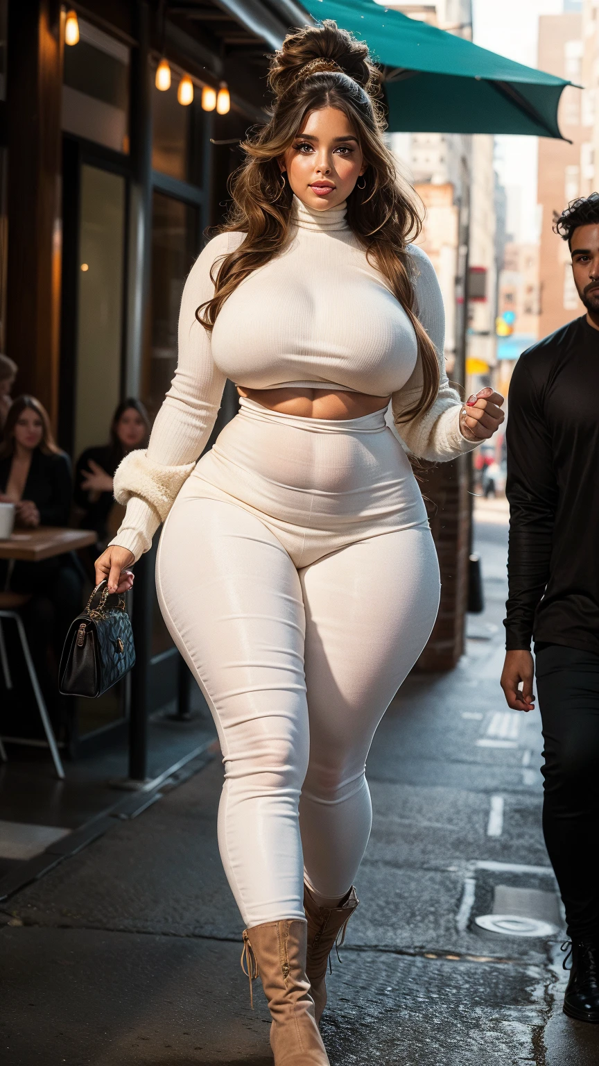 ((best quality)), ((masterpiece)), (detailed), perfect face, thicc woman, beautiful face , thicc girl , widest hips , fat belly , thick neck ,, thicc , thick body , thick thighs , thick arm, large breasts but her body is slightly-chubby, full body view, dark-black room, black bokeh background, thight dress, wearing sneakers, short hairstyle, diamond necklace, wearing a watch, tall woman, restore face, white skin , longest thight pants , glasses , cold vibes, , 4k resolution, japanese goddess