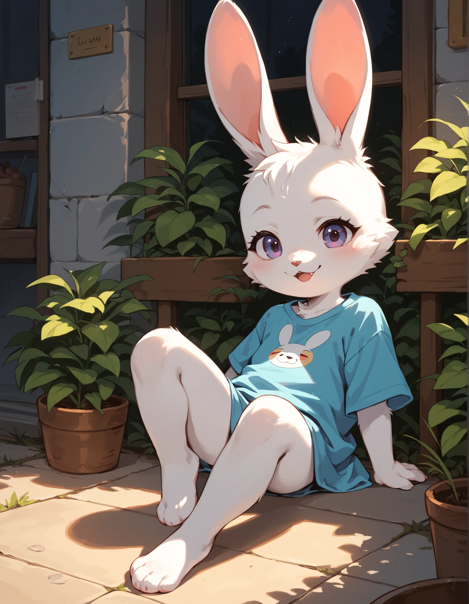 ((masterpiece,best quality,ultra-detailed)), 1girl, solo, yuran, yuran_face, yuran_body, yuran_ear, yuran_tail, furry, rabbit ears, rabbit nose, :-<, outdoors, sitting, <lora:yuranv6-000002:1>