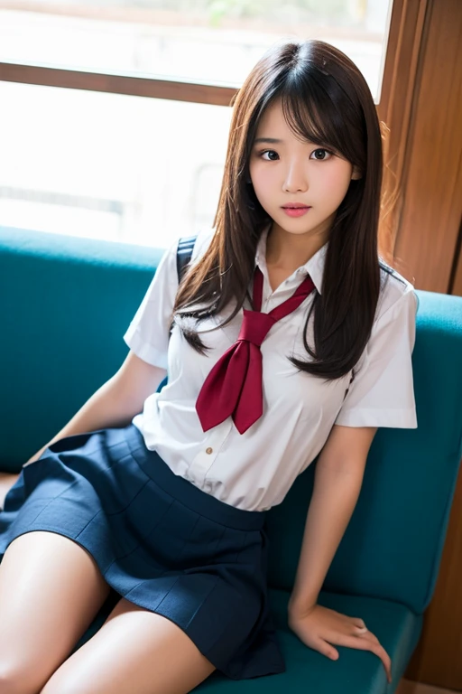 8K, RAW portrait of、 (Women in Japan),masterpiece、Photorealsitic:1.photos realistic, 超A high resolution, Best Quality, Real life photography ,( At night ),
1womanl,(( deep in the night、A girl lifts up her skirt and shows off her panties in the bedroom)),((Realistic Japan schoolgirl))、((School uniform、Plaid pleated skirt、a bow tie))、inside in room、
Big beautiful detailed eyes, Black hair,(depth of fields:1.3),、((Disheveled clothes))、 ((dark-brown eyes:1.5))、(Authentic skin texture)、(Immersive atmosphere:0.8、Chiaroscuro:1.2) 、(looking at viewert)、Looking at the camera、Look at viewers、((embarrassed from:1.3))、A smile:0.3、((Reddened cheeks:1.3))、((Ceiling from below:1.2))、(Body facing the camera)、((up skirt))、((Woman Pulling Up Her Skirt))、((Angle of view from below:1.45))、((Close-up in the crotch:1.99))、((pantie shot))、((Very small silk panties:1.3))、((Spread your legs to the sides:1.2))