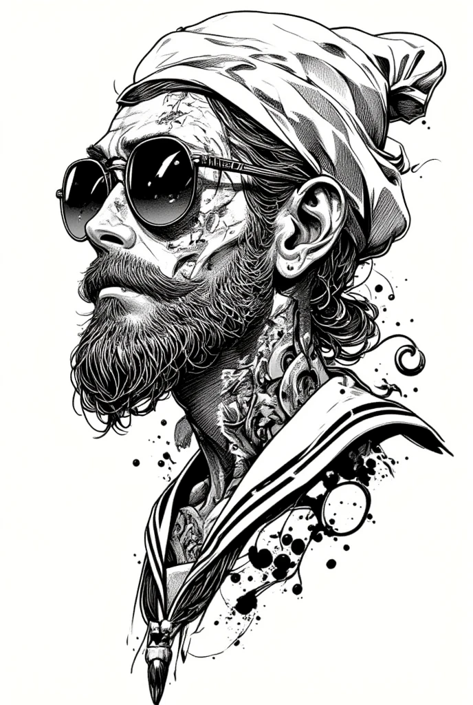 <lora:1y0n:1>1y0n man wearing hat
monochrome, tattoo design