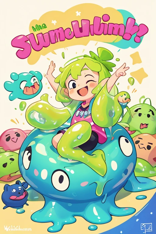 a slime monster, jrpg style, slime creature, slimy texture, oozing slime, large bulbous body, gelatinous form, glowing eyes, dripping wet, vibrant colors, cartoon style, dynamic pose, fantasy landscape, surreal environment, magical elements, cinematic lighting, detailed rendering, (best quality,4k,8k,highres,masterpiece:1.2),ultra-detailed,(realistic,photorealistic,photo-realistic:1.37)