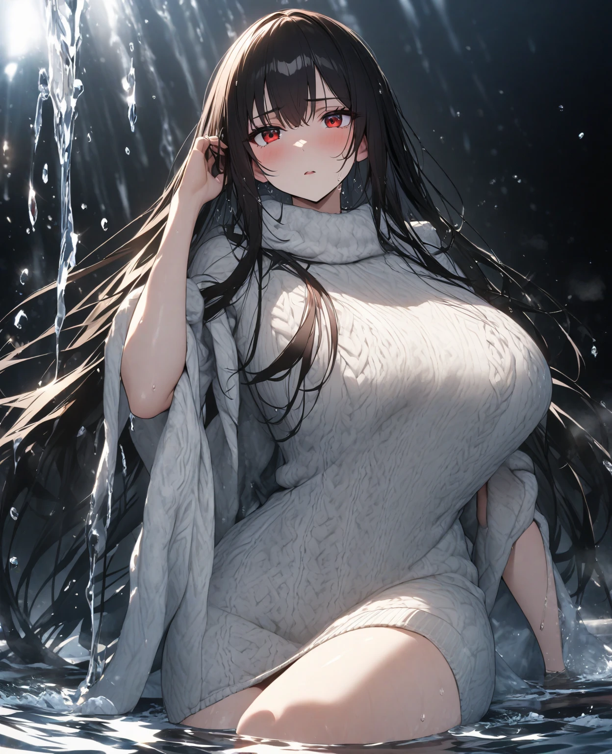 The tights have big breasts and open legs, and white liquid flows from the mouth