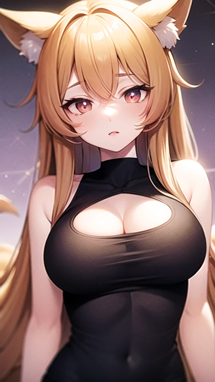 erina food wars, whole body, wearing tight black dress, beautiful body, best quality, ultra-high resolution, cute face, good hands, (master-piece: 1.4), looking the espectator, beautiful eyes, blushed, showing , tits,ultra-wide angle, shiny skin, heavenly background