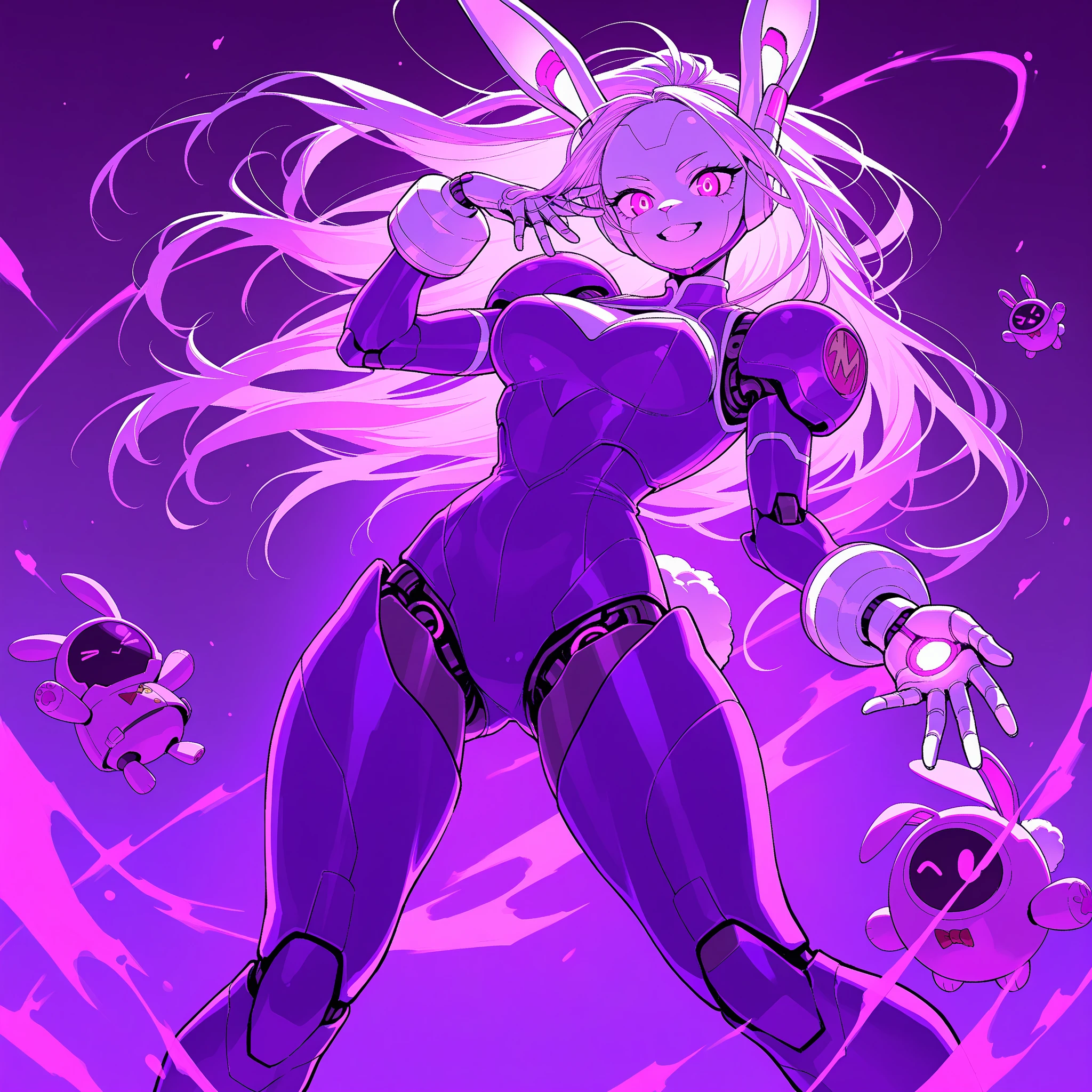 masterpiece, best quality, highres, absurdres, 1girl, blonde hair, pink eyes, rabbit ears, digital, cyber, holographic, iridescent, slime \(substance\),