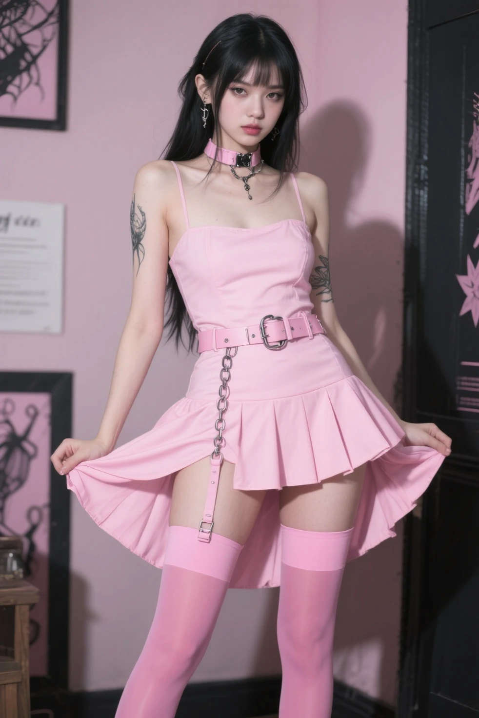 beautifully，Picture of box full of swords,wing, succubus theme，fallen angel，Excellent，scary，secret horror，tentacle，have eyes，uncanny valley effect，blood moon，skull skeleton，vampire，Hellfire，female devil，Swarovski crystals，vampire公主，High quality facial details，Photo quality，luxury，High-end aesthetics，Deep starry sky eyes，apply lipstick，There are many tattoos on the body