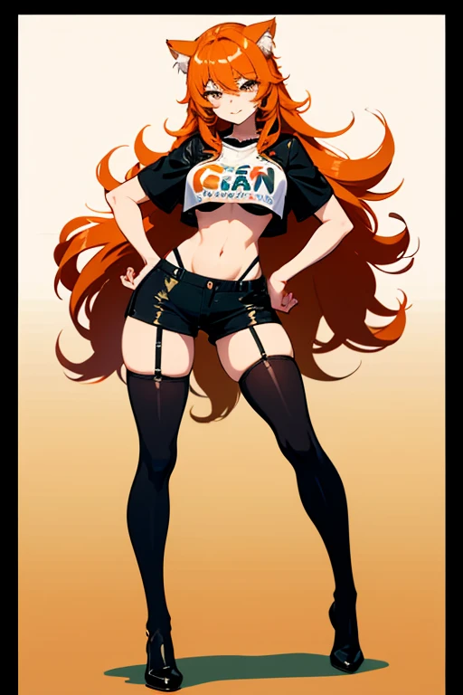 ​masterpiece、top-quality、Movie stills、1 female、Orange hair、Colossal 、Huge ass、Fitting black leggings suit、yellow  eyes、thick thighs、Long wavy hair、wide hips、Thigh muscles、Strong thighs、White hoodie 、(Spark:0.7)、eye glass