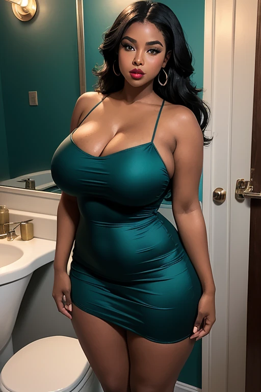 gorgeous middle-aged (((black woman))), (breathtakingly beautiful), perfect pretty eyes, with long black hair, (((gigantic sagging breasts))), in a green (((bodycon dress))), seethru, tantalizing hourglass body shape, narrow waist:1.2, ravishing wide hips, Provocatively ((thick thighs:1.3)), flirtatious smirk, luscious Sephora lip-gloss makes her plump lips enticing, mesmerizing, highly detailed eyes, Masterpiece:1.5, 8k, highres, best quality, ultra-detailed, soft lighting, cinematic, lifelike texture, ((More Detail, enhance all, fix_everything, fix_eyes)), Enhance