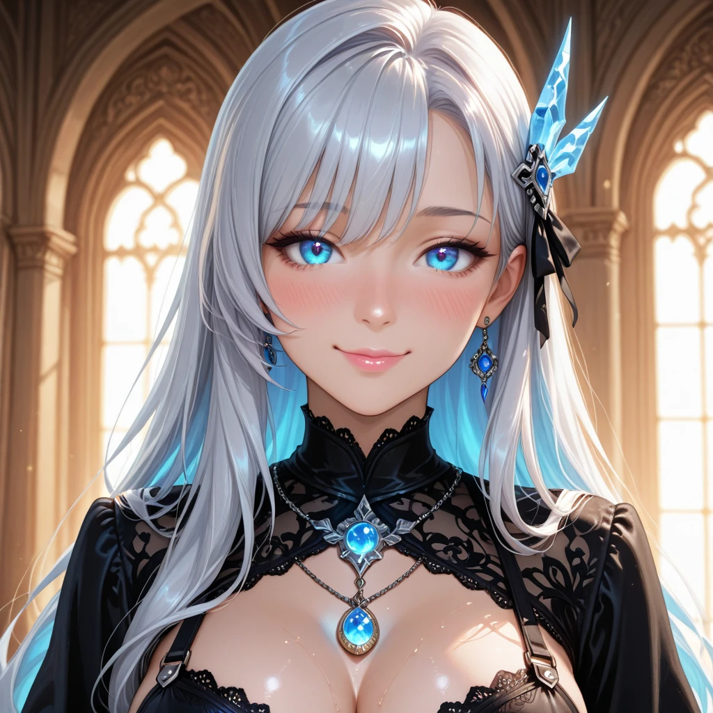 rose, (A princess wearing a sexy princess dress,The sleeves are transparent lace), (photoPractical:1.4), (masterpiece, Side Light, Delicate and beautiful eyes: 1.2), Dynamic poses, masterpiece*portrait, Practical, 3D Face, Glowing eyes, Shiny hair, Glowing skin, Solitary, (diaphragm), Extra long hair, Smile, From the blow, (masterpiece), best quality, Awkward, necklace, earrings,Full breasts, (Large Breasts:1.7), Cleavage, in a forest, elve