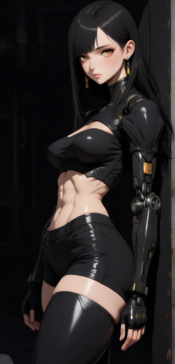 ((Best Quality)), ((Masterpiece)), (Details: 1.4), 3D, A Beautiful Modern Beauty, Extremely Normal Body Proportions, (Black Gauze Dress: 1.9), (One Bun: 1.7), (Black Stockings Legs: 1.2) (High Heels: 1.7), Nail Art, HDR (High Dynamic Range), Ray Tracing, NVIDIA RTX, Super-Resolution, Unreal 5, Subsurface Scattering, PBR Textures, Post-processing, anisotropic filtering, depth of field, maximum sharpness and sharpness, multi-layer textures, albedo and highlight mapping, surface shading, accurate simulation of light-material interactions, perfect proportions, Octane Render, two-color light, large aperture, low ISO, white balance, rule of thirds, 8K RAW,