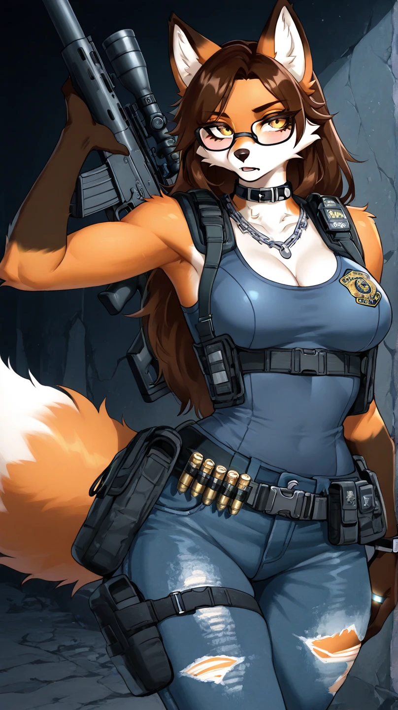 Star Wars, a chipmunk themed alien woman (sexy furry bikini, huge eyes, huge breasts, athletic, body fur, blaster pistol, cute) is sneaking up on an Imperial base. Forest