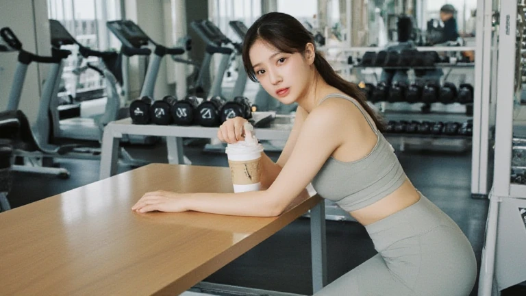 seed:381696201((Highest quality, 8K, masterpiece: 1.3)), concentrated: 1.2, Cute girl 1,Nipples erect、 Perfect beauty: 1.4,T-Shirts、Shorts、Randall Color:1.1, Highly detailed face and skin textures, Fine grain, double eyelid, whitening skin, ,Highest quality,Ultra-high resolution,you,1 girl,alone,_Shiny_skin,Iris,necklace,((brown_length_Wavy_hair)),(lips)),eyelash,Front hair,deal with,compensate,Shiny,pore,skin texture,Large Breasts、smiling face、A beautiful 20-year-old Japanese woman working as a temporary staff member runs on a treadmill in a modern gym. The scene depicts an energetic and active atmosphere, with the woman in athletic wear, focused and determined. The gym background includes other fitness equipment and a spacious, bright environment.