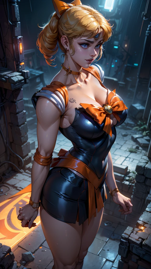 Harle (Chrono Cross), adult woman, slender acrobatic build, (small bust), torn harlequin outfit, torn_high_cut_unitard, torn lacy leggings, torn clothes, fighting poses, full length portrait, (wide angle:1.32), dramatic lighting, cinematic composition, color harmony, ultra-detailed 90s anime style, hyper-detailed, detailed face, beautiful eyes, dimensional vortex in background, 8k, masterpiece, intricate clothing details, no bra, strong_negative