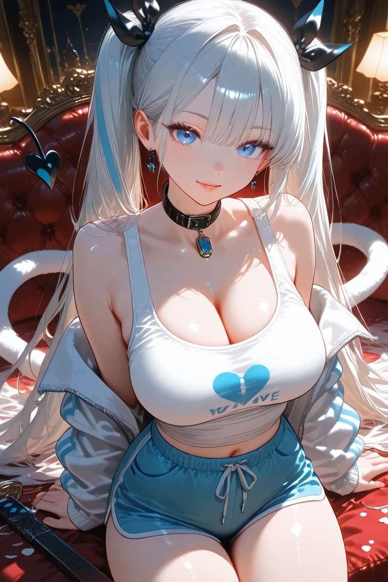 huge boobs. 20대의 건강한 젊은 여성. wearing a blue and black sports bra with matching leggings. She has long, braided white hair. Her expression is calm and neutral as she prepares for a workout session. a model looking directly at the camera. on the stage.
huge boobs. she is walking.