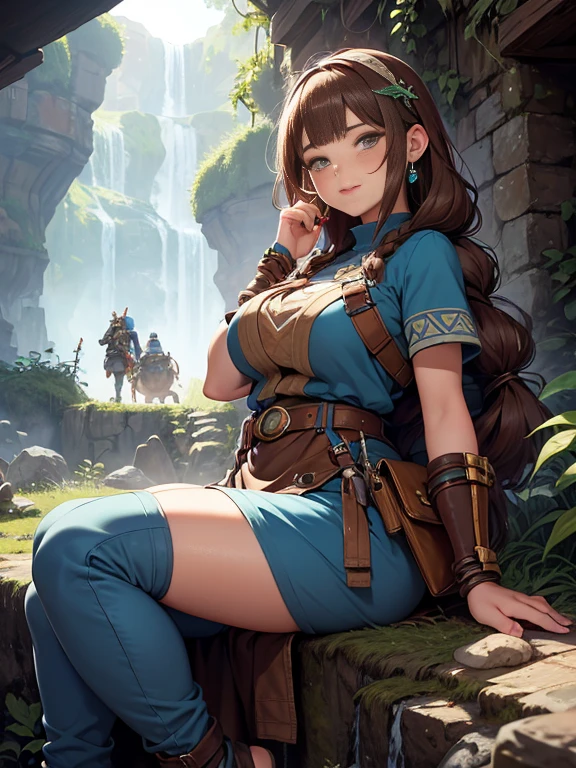 Top quality. Painting by Akihiko Yoshida. Illustration. Character design. Woman. A world of swords and sorcery. Summer. Sweat. Miniskirt. Sitting and opening crotch. --auto --s2
