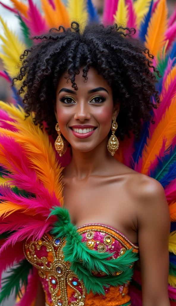 A Brazilian wearing a colorful outfit representing Brazil