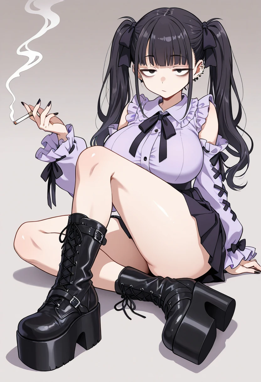 (Ultra-high resolution、masterpiece、8k)Naked Women,far、Official photo、Straight Long Hair,Purple Hair,Shorn bangs、Big beautiful eyes、There is a mole under the left eye,alone,Big Breasts,,Inside the room,fluffy black robes、barefoot、Masturbation,Slender body、The shape of the female genitalia is clearly visible.,(Large stool coming out of the anus:1.5、Poop pile:1.3),Please put your hands on your buttocks,detailed ,Your body is wet,Sweat,,Desire for dissatisfaction, White Stockings,Big poop coming out of the anus、Steam is coming out from between the thighs,Squatting during defecation、Spread your legs、