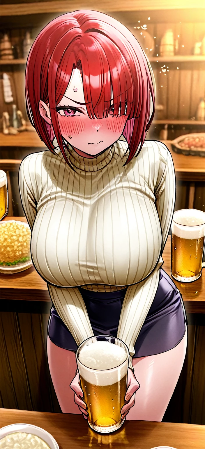 (((Solo)))、(((mature、Big Tits、naked、Erotic)))、(((Sunburn mark)))、masterpiece,Highest quality,Very detailed,Super detailed,Very detailed,Very detailed,Ultimate Details,Super detailed,himawariwayorunisakunibe, blush, Big Breasts , Clover, four-leaf Clover, Particles of light, Captivating smile, Waitress Outfit, Cleavage,At the pub、Pubic hair、Black Choker、Sweat、Wet Skin、Evil smile、Huge lips, Swollen lips、Apply lip gloss、(Fishnet tights)、tie