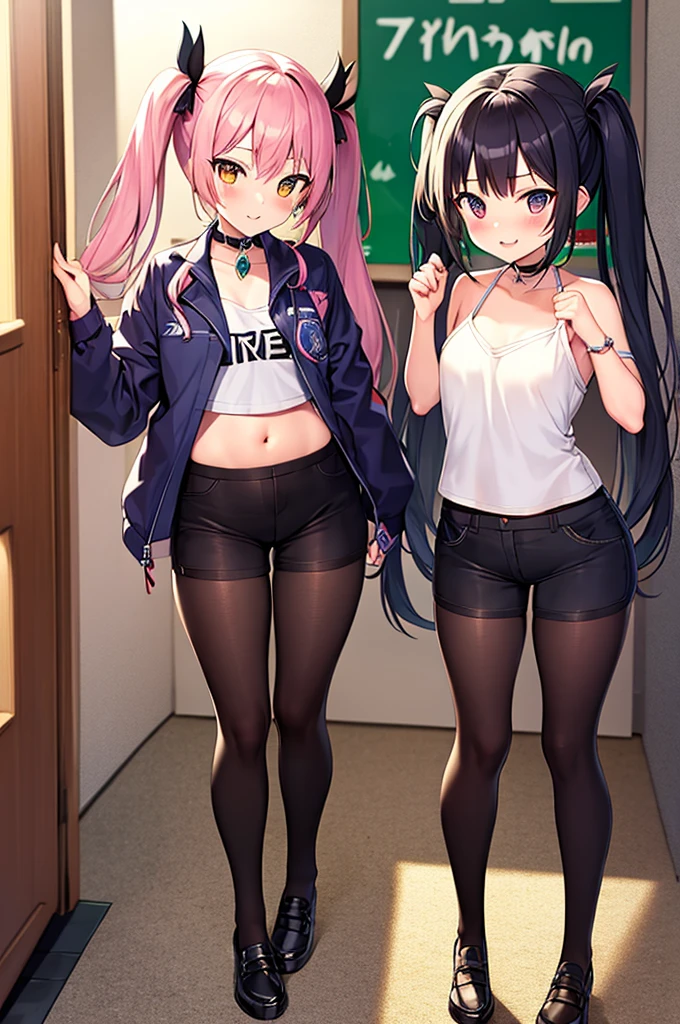 (8K、masterpiece、Highest quality、Super detailed、Professional Lighting、Beautiful Face)、 Black gal(Dark Skin:1.2)、(correction:1.1)、(short、small、small:1.2)nsfw、Two beautiful 18 year old girls、(Group shot:1.2)、(sweater:1.2)、(Tiered flare skirt)、(Gorgeous detailed embroidered panties)、(Skirt Lift:1.5)、Put your hand on your skirt、(Panty shot)、Panty Focus、plump、pubic hair、smile、Black Short Hair、Voluminous straight hair、Parted bangs、Lip gloss、Pale skin、Glowing Skin、