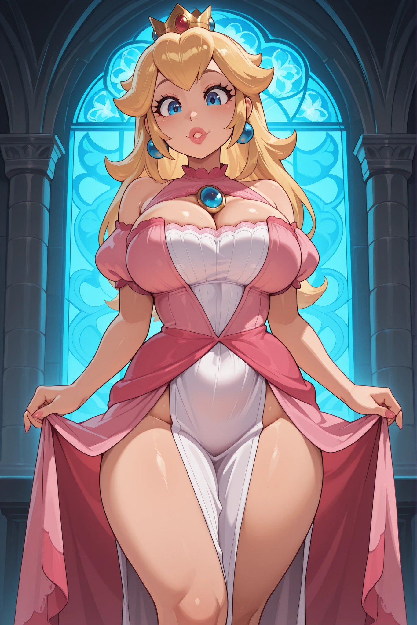A Woman with long hair in blue and beige clothing holding a modeling pose, warrior, Zelda, full body Portrait of Zelda, Zelda legend, Photos cosplay, Ornate Cosplay, Professional Cosplay, Cosplay, Full Cosplay, Artgerm Moody Photography, Princess Zelda, Zelda as Triforce, Hyrule, Anime Garota Cosplay, ray-traced, 3d-render, extremely detailed, high quality, realistic light and shadow, hair loiros, eye reflection, slight smile, (Ultra Quality,Unparalleled Masterpiece:1.4)Overwhelmingly Pixel-Perfect,Ultra-Detailed CG 4K,(Ultra-Detailed Clear Absurdly-Vivid Jade Big Eyes:1.2),Gorgeous Round Detailed Face(Voluptuous:1.4)Elf(big BrVoluminous Long Blonde Hair: 1.4),ADULT(Bangs, Sidelocks:1.2)Seductive(intriely detailed white dress:1.3)(Zelda)(Celestine Lucullus: 1.2)(Solo:1.4)(1Girl: (Facing Viewer:1.2)(arms behind back:1.2)(Cowboy Shot:1.2)(from above:1.1),Skindentation(Curvaceous:1.4)(Curvy:1.4)(Bimbo: 1.4)(Normal Waist)(Thick Lips: 1.3)small-nose(light smile: 1.2cks,Trees, Plants,Bush,Color Graded, dress as sailor venus