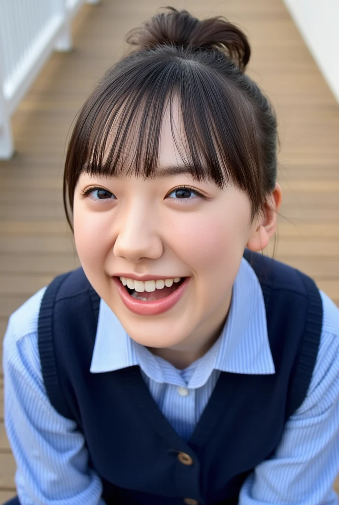 (Surreal Realism), (Awareness-raising), (High resolution), (8k), (Very detailed), (The best Awareness-raisingns), (Beautiful fine details), (highest quality), (Super detailed), (masterpiece), (wallpaper), (Detailed face), (Beautiful smile)、(Beautiful expression)、Side bangs、solo、(())、(((topless)))、 (((small tits))), (((small breast)))、((Dark blue pleated skirt))(Black knee-high socks:1.2)、Slender body、Seductive Pose:1.4、Looking into the camera、School classroom、((Place your hands on the desk))、((A look that captivates the audience:1.3))Spread your legs wide，Drooling，race，whitepanties
