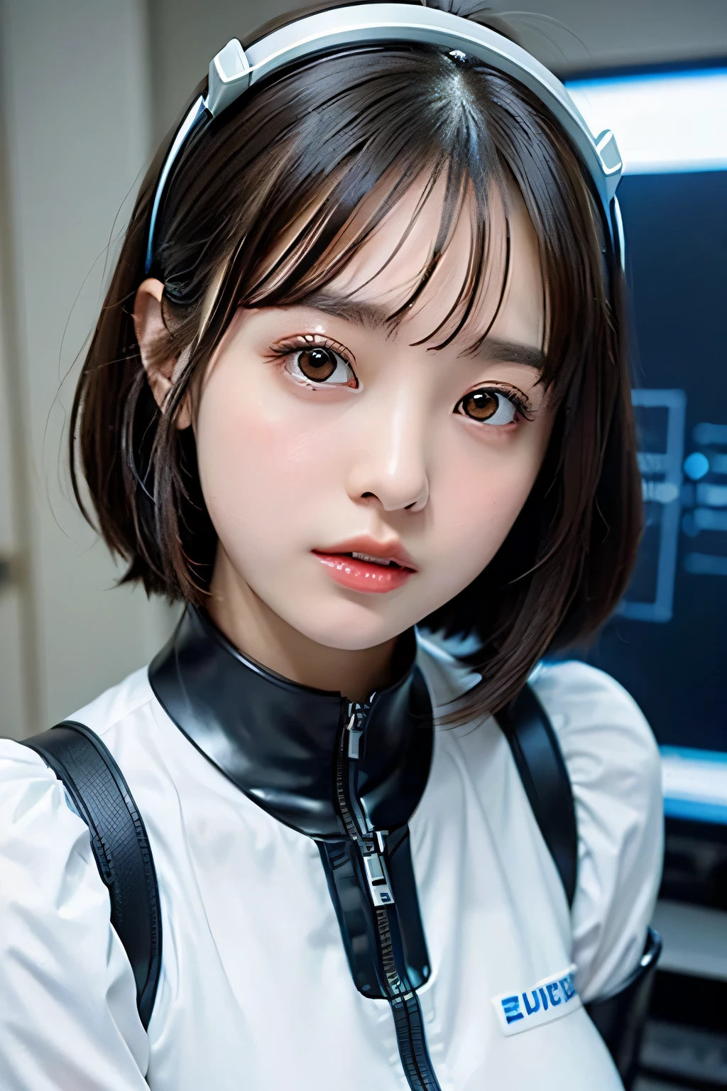 (RAW Photography:1.2)、(photorealestic:1.4)、(巨作:1.3)、(Top  Quality:1.4)、ultra-highres、(detailed eye)、(detailed facial features)、(detailed clothes features)、HDR、in 8K resolution、solo focus、bangs bangs、Skin tightening、(shinny skin)、(Slender girl)、dream-like、
(Extreme detail)、Confirmation of commentary、Request for commentary、landscapes、without text、
Virtual Girl - Lynn, small tits, bobhair, short-hair, Brown-haired, brown eyess,
1girls, Systemic
White diving suit、
happiness、smile on face、