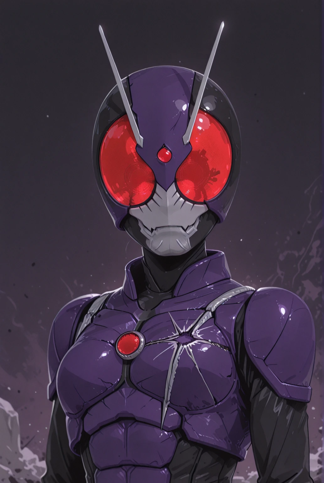 The beautiful figure of Ultraman Woman, Cover his true face with a black mask, Female Solo, Alien eyes shine。The whole body is covered with a black bodysuit, One female protagonist, Pink lines all over the body, Crystal shining on the head。The chest has a radiant core, Dark background,