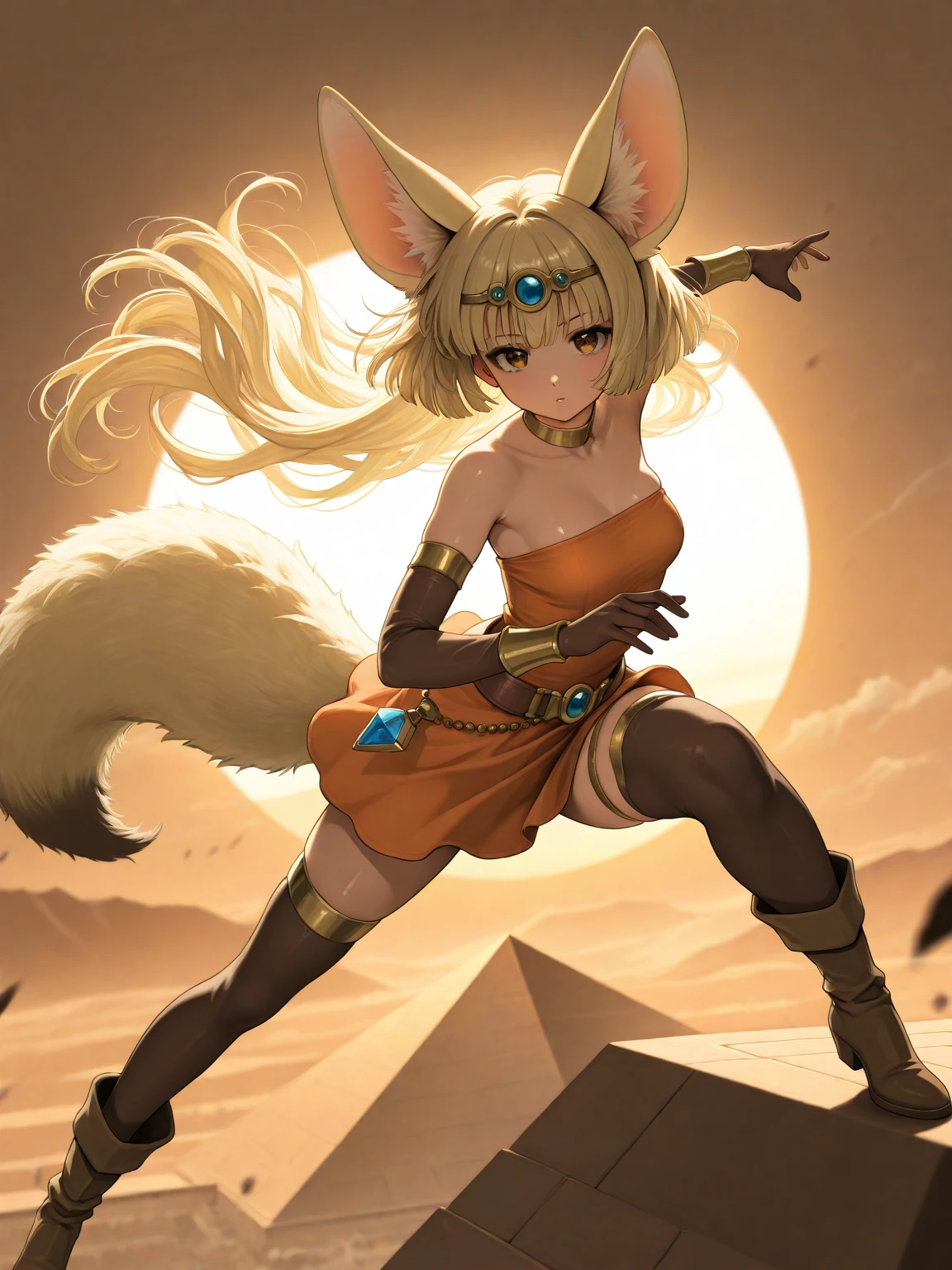 liru, 1girl, beltbra, shorts, denim_shorts, denim, thighhighs, underboob, breasts, gloves, night, hands_on_hips, sky, furry, short_shorts, navel, midriff, fingerless_gloves, from_below, night_sky, smile, grey_shorts, star_(sky), moon, cutoffs, outdoors, boots, thigh_boots, underwear, panties, starry_sky, blue_shorts, body_fur,, full body, smiling, open mouth, boots, full body, walking, big breast