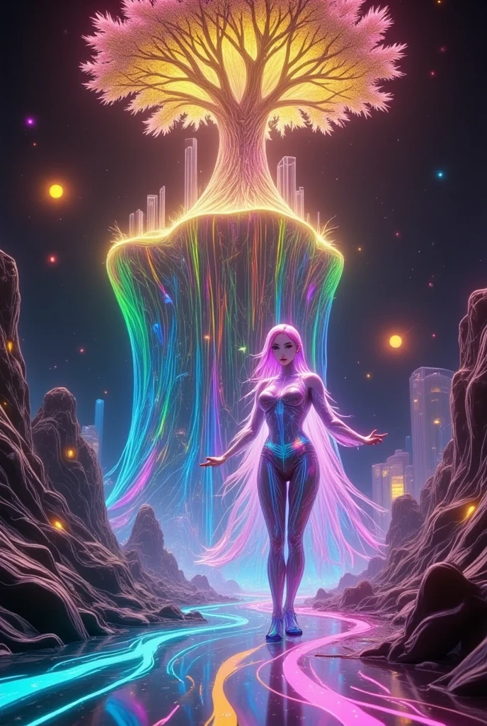 <lora:BubblyTech:0.8>,bubblytech ,scifi, transparent, iridescent , see-through, inflated,
, synthetic girl, monster girl, hills, scenery,walking,full body, flowers, long hair,