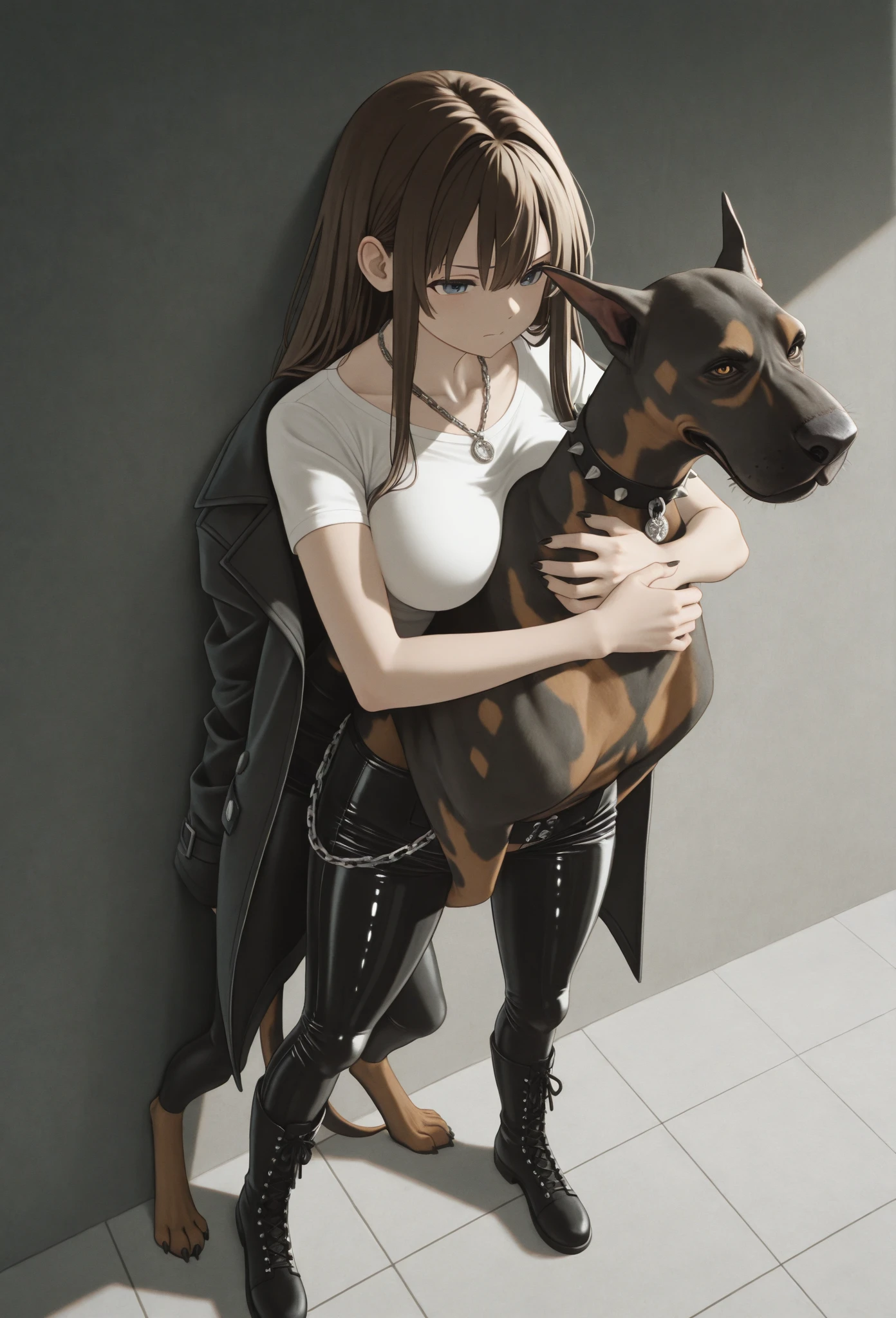 woman,20 years old,,city,at night,(((Tight short skirt bodysuit))),,open mouth smile((leather thigh high boots))(see through),(()),((black hair)),Blush、A surprised face..,((())),((Turn around and look back))(wet with sweat)Reflection of the buttocks.Go back into the bedroom to wake up the big white dog.., She strokes his cock and crawls over to fuck her doggy style... He stuck his cock in her ass....into the pussy.Bitches fucks her pussy..Cock full of semen.let the dog'Her husband fucks her doggy style.The dog clung to his butt and stabbed his cock...mixed with dogs. Anal fucking dog