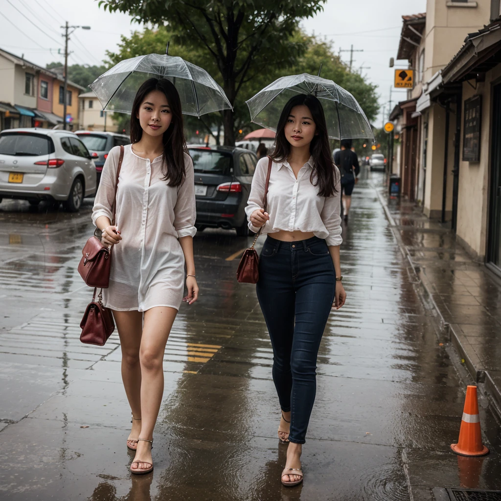songkran,Walking along the sidewalks of a big city lined with buildings ,drenched, Dripping, Wet Face,Wet clothes, Wet Skin, Wet Hair,A young woman with a cute face like an idol,((Cleavage)),(((A dress that melts and disappears when it gets wet))),(((The dress has melted and torn in the rain, leaving it in tatters.))),((Full body portrait)),RAW Photos,Genuine,Genuine,High resolution,RAW Photos,masterpiece, beautiful