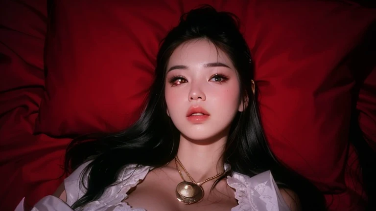 jennie blackpink, black hair, Wavy, full lips, doll lips, large eyes, elegant, medieval