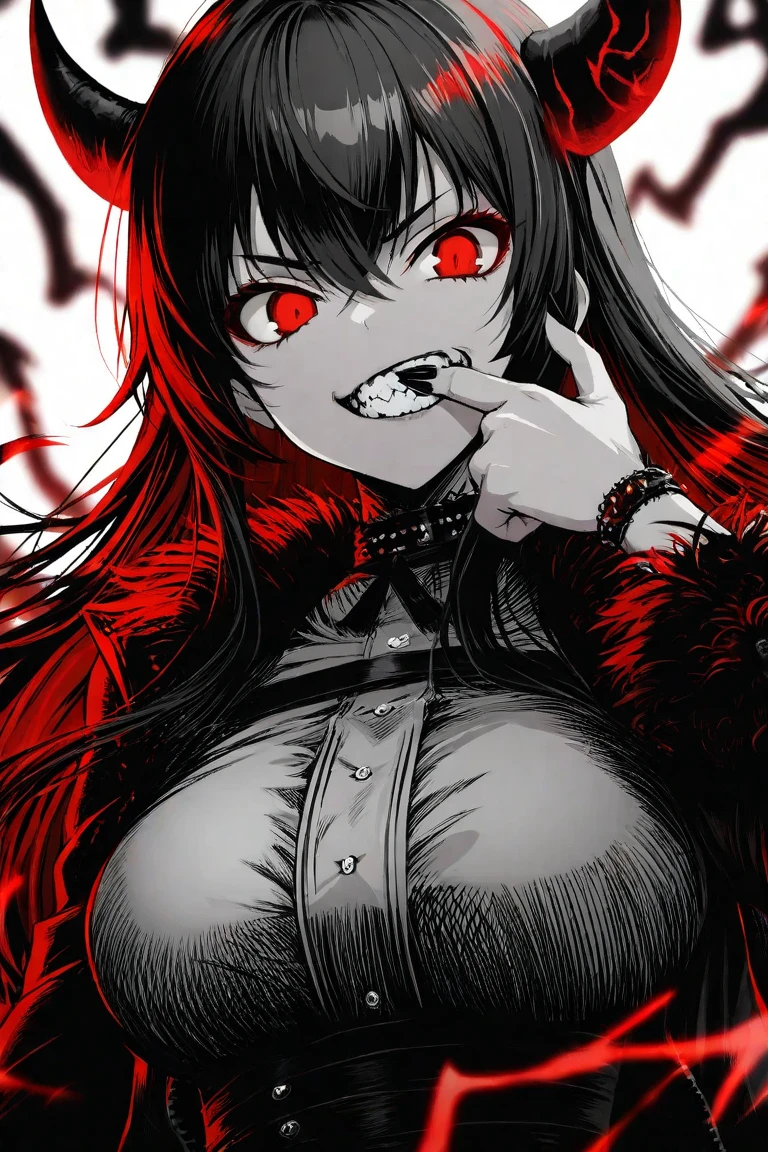 solo, female, long messy black hair, wavy hair, red eyes, black wolf ears, black wolf tail, extremely tall woman, very large breasts, dog collar and leash, broad shoulders, black furry claws, furry forearms, elegant but worn kimono, forest, close up, red mascara, cleavage:0.3, pet play, unhinged smile, fangs, yandere, huge woman, holding leash, submissive female:1.4, wolf girl, strong, looking at viewer, pinup pose, romantic, taller than viewer, close up, blush, muscular, from below