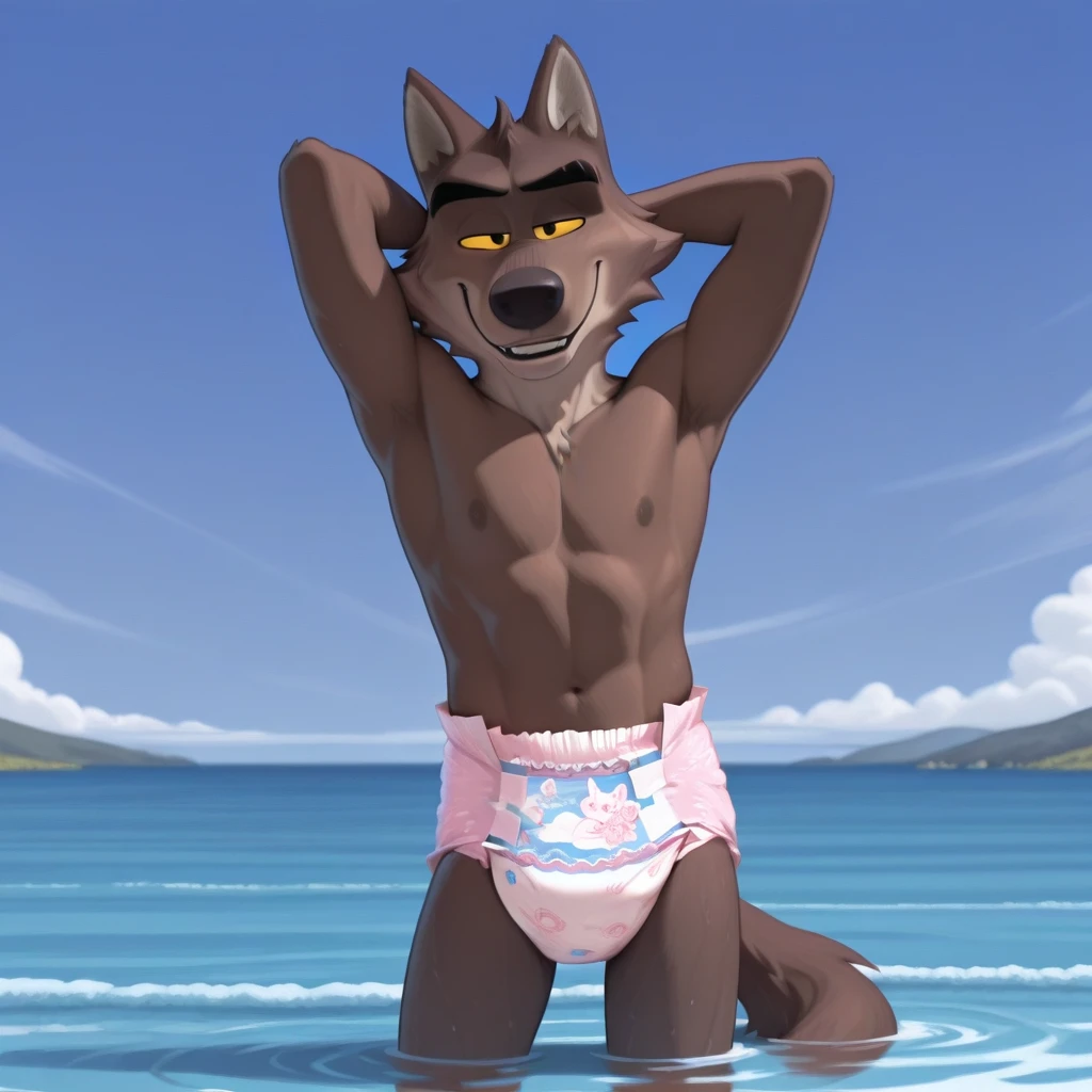 Furry shota, Young, wolf, black hair, long spiky ponytail, blue eyes, detailed body fur, ((goggles, blue hawaiian shirt, open clothes, semi nude, )), looking at another, fangs, clear grey body fur, detailed face, big eyebrows, detailed eyes, detailed body, detailed body fur, detailed hands, glistering body, shiny body, skinny, uper body, sweat, shy, blush, beach, solo, covering her crotch, hands on crotch, low angle, straddle view,((Furry shota, wolf, black hair, long spiky ponytail, blue eyes, detailed body fur, ((goggles, blue hawaiian shirt, open clothes, one shoulder off, canine penis)), lifted clothes, score_9,score_8_up,score_7_up, source_cartoon, source_furry, motion blur, Birds Eye view, full body, feets with three toes, 3 toes,