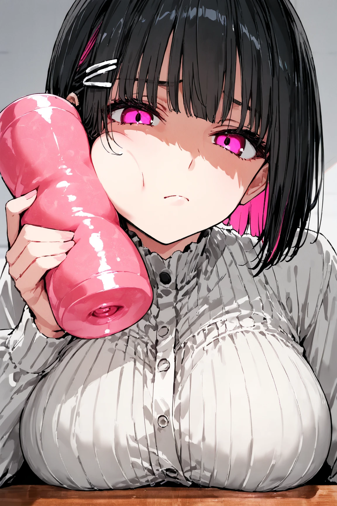 masterpiece, highest quality, High resolution, Detailed old man and girl,Black hair Long hair, Pink mesh hair, Red eyes, jewelry, Earrings, Earrings, Black Goth Clothing, ((Late-night parking lot at a convenience store)) Sit down and spread your legs in an M shape. I focus Small breasts Detailed nipples Estrus detailed pussy Ahegao Acme Face Pee Hair with pink mesh urination Peeing stick your tongue out to the limit Lots of drool drooping and pulling on the leash Excited and sweaty Thick pubic hair Short twin tails with hair ornament choker