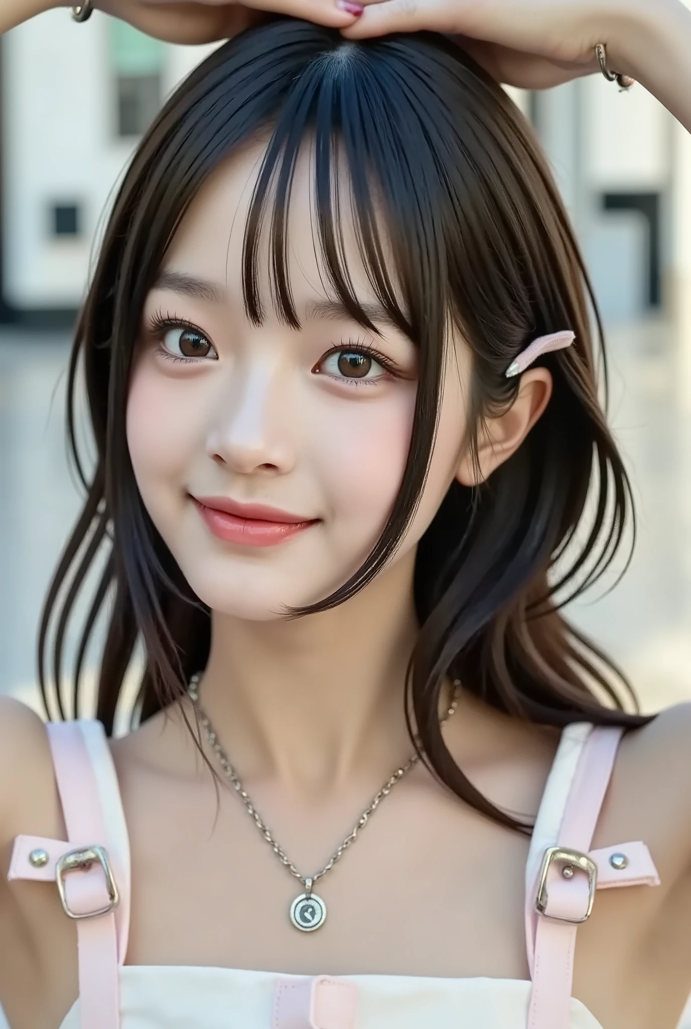 {{focus on the face: 1.8},{{focus on the eyes: 1.8}},{{Focus on the eyes:1.6}},{{{top quality: 1.8}}}, {top quality: 1.8}, {Bang:1.8}},,{natural makeup: 1.8},{{Clear Eyes: 1.8}, {Beautiful Fingertips:nail polish:1.8}, {professional lighting)}},{high-precision selection},{{{{small bra for pictures}}}},{{One high school student's : smile ヤン: small breasts}}: {{Nipples(red)Nipples}},,{red頬: 1.6},,{{{{smile: big double eyelids: mascara:   teardrop bags: long eyelashes: 1.8}}},,{{eyeshadow: 0.8}},{{{{透明な白いタンクトップ - Nipples: 1.8}}}},{{bob cut: Princess Cut: ponytail: 1.8}},{ cross your hands above your head: 1.8},{ Pink small   　earrings},{{Blurred white background: 1.8}}

