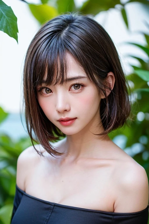 (masterpiece:1.2, Highest quality), (beautiful, fine grain: 1.2、beautiful skin、beautiful hair、Good attitude and dignity、beautiful manners、disappointing、beautiful eyes), ((One Woman)), (Light brown eyes:1.4), (Detailed eyes and face:1.3), ((Short Hair Woman)), (beautiful and vivid background:1.2), (Very detailedなCG, Very detailed, Best Shadow:1.1), ((Written boundary depth)), ((watercolor)), beautiful concept shape, (Blue background:0.5), (shape:1.1), (とても素敵でbeautiful:1.1), (Perfect detail:1.1), from the front, Cowboy Shot, scenery 、Listen carefully、長くbeautiful首、Please close your mouth and give your viewers a happy smile..