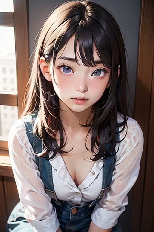 photorealisim、top-quality、超A high resolution、a picture、Photo of an exquisitely beautiful Nordic-born girl、Extraordinary beautiful girl、Highlights of cheek luster、Detailed cute and beautiful face、(pureerosface_v1:0.008)、Beautiful bangs、Glowing white shiny skin、Bangs between the eyes、shiny and beautiful hair、Silky hair、finer hair、high resolution eye beauty, Bright and clear, Big eyes shine charmingly、eye liner、Body shape like double eyelids、dismay、red blush、embarrassed from、glares、 shiny little necklace and earrings, shiny lips: 1.4, humiliated、impatience、dismay、Frightened、Dazzling cleavage、(A large amount of sperm in the chest:1.4)(Large amount of sperm in the thighs:1.2)、red blush、Tears are embarrassing、White underwear、White bra、Displaying public sexual activity、Disheveled clothes、Dressing、Exposed panties、Wearing sweat、sodden、Sheer underwear、Neat girl,18 years old, (High School Uniform: 1.0),Wavy Hair, Brown hair, bangs flowing diagonally, Medium Long Hair, Blue eyes, Small breasts, In the classroom where the setting sun shines, sitting in the chair、