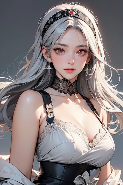 super high quality, masterpiece, Perfect illustration, Very detailed、8k wallpaper, Very detailed (Exquisite light and shadow, Very dramatic photo,Backlight) , ((Gray Hair:1.5))1 Girl, alone, (Wearing Han clothes, Royalty、Black and white Hanfu,Thick fabric,Long sleeve) Flower Field, Flowers, (White smoke:1.3) (Realistic:1.4), (Dynamic Angle: 1.4), Glowing Skin, (Floating colorful flashes: 1) The most beautiful chaotic shapes, elegant, Brutalist Design, Bright colors, Romantic Depth of Field Exotic_dance, half_naked、((Off the shoulder、Medium Chest、Beautiful cleavage))