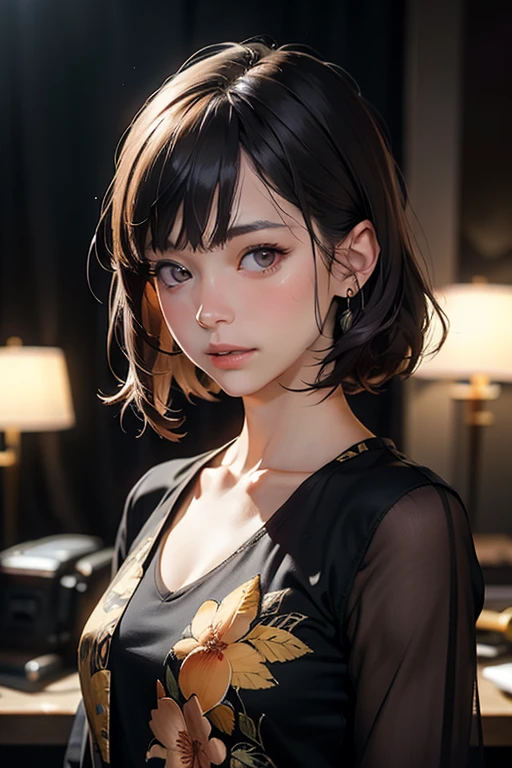 (UHigh resolution, retina, masterpiece, Accurate, Anatomically correct, Textured skin, Super Detail, Attention to detail, high quality, 最high quality, High resolution, 1080P, High resolution, 4K, 8k, 16K), (美しいAttention to detail目, Beautiful lip detail, Highly detailed eyes and face), Studio Lighting, Physically Based Rendering, Brightly colored boobs, Super big breasts, super extra big , Glamorous Body), (White turtleneck knit), (Portraiture, Bowl Cut, Shiny Hair, Glowing Skin), (Bokeh), (incline one's head to the side:1.5), Eye Reflexes, Jet Black Hair, Distinctive large, narrow eyes, Snow-like skin, Pink Lips, Rosy Cheeks, Large Breasts, A charming smile that captivates everyone who sees it, and the intelligent brain,