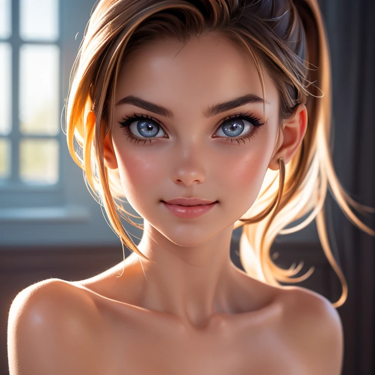 (masterpiece, best quality), 1girl, Golden Copper Side Swept Updo, flat chest,  <lora:Purrrfect-000001:1>