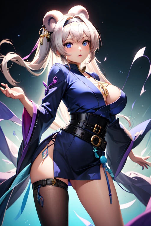 ((realisitic))、(masutepiece, Best Quality:1.5), Fractal Art, Silver Shorthair, Blue eyes, Spotlight, Sexy Pose, Beautiful girl doing pole dancing,